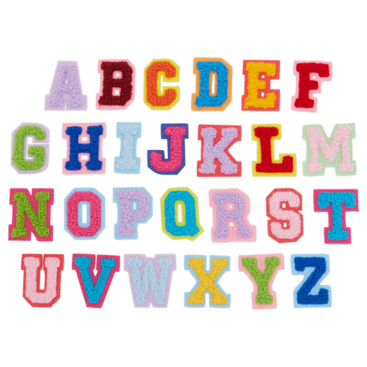 62 Piece Chenille Letter Patches Small Iron On Letters for Fabric Clothing,  A-Z Varsity Letters (1.3 x 1.4 In)